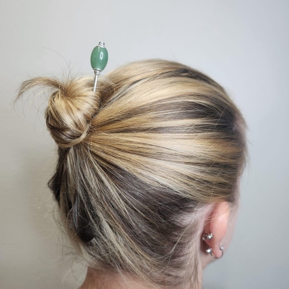 💎 Natural Gemstone Crown Oval Stainless Steel Hair Stick For Epic Updo Styles - Picture 6 of 11